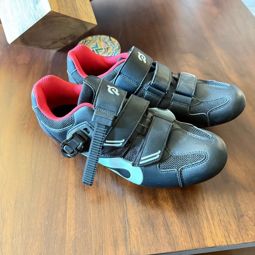 Peloton Black and Red Athletic Cycling Shoes with Velcro Straps